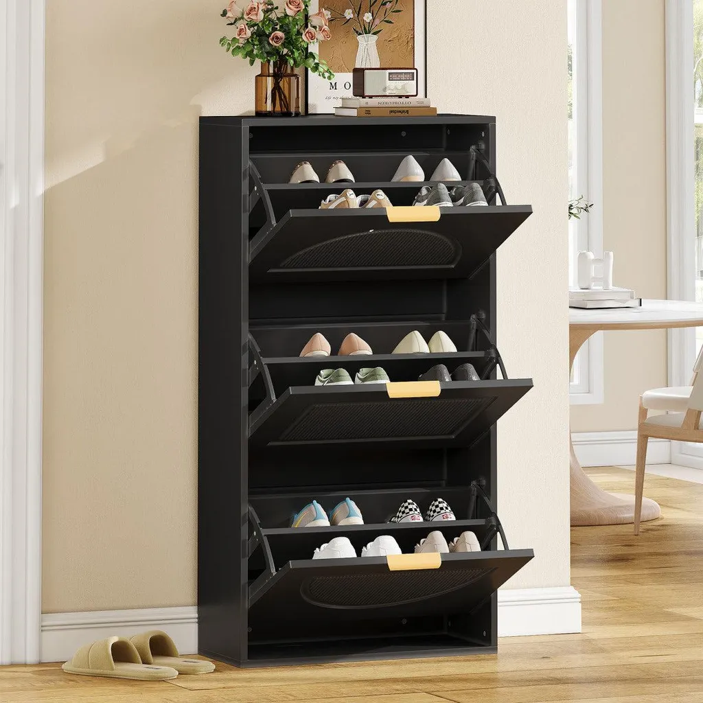 Commode à chaussures noire de 60 cm compacte avec 3 abattants