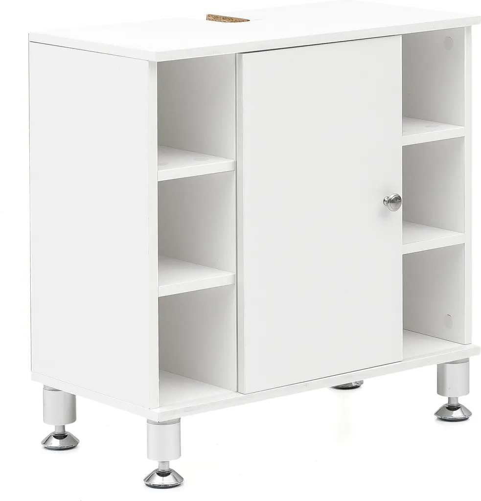 Meuble sous lavabo 64 cm de haut - Rangement gain de place blanc hydrofuge