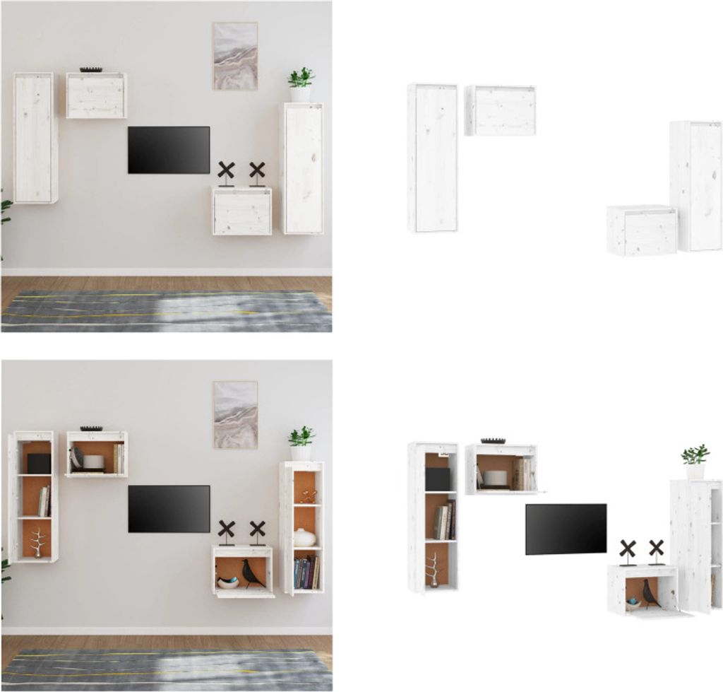 vidaXL TV Schränke 4 Stk. Weiß Massivholz Kiefer - TV-Schrank - TV-Schränke - TV-Schrank Holz - Hängeschrank