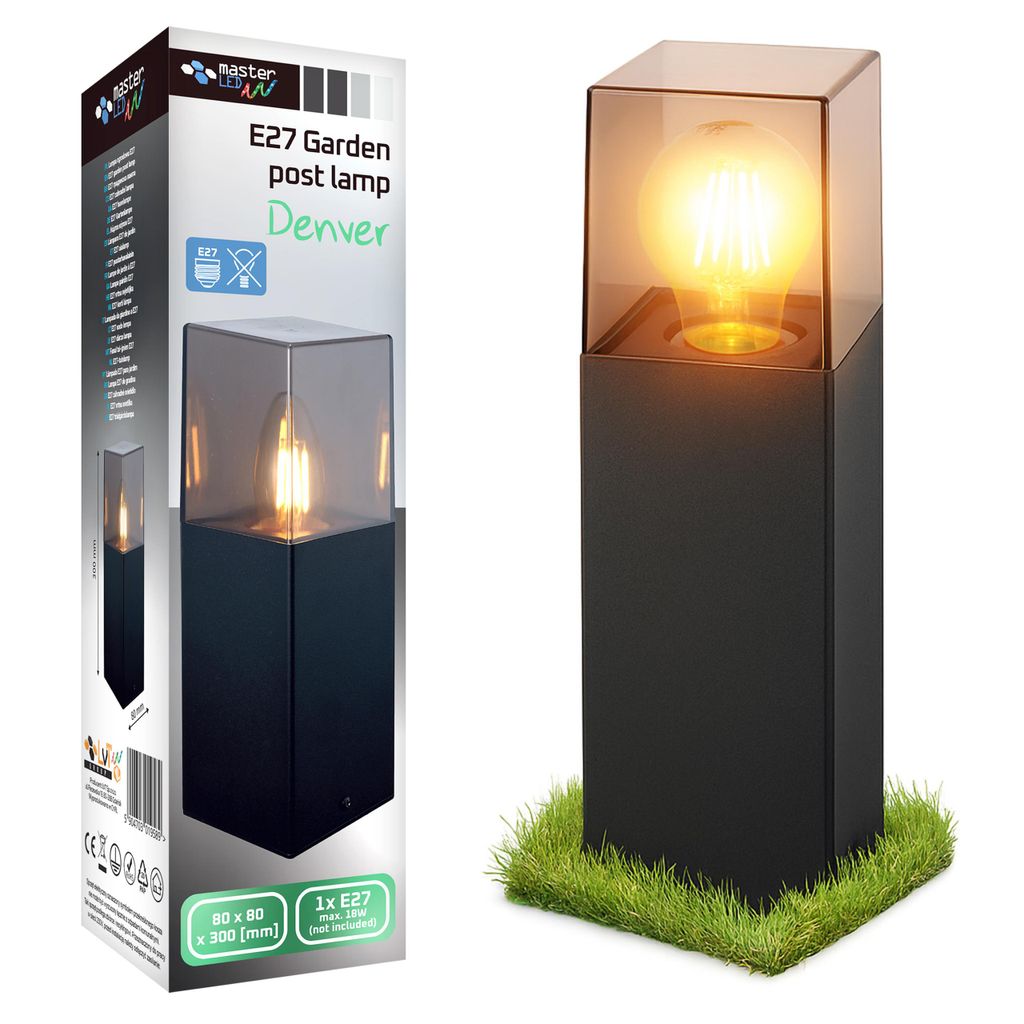 MasterLED LED Sockelleuchte E27 IP44 30cm Schwarz Pollerleuchte Gartenbeleuchtung Aluminium Außenleuchte Gartenlampe