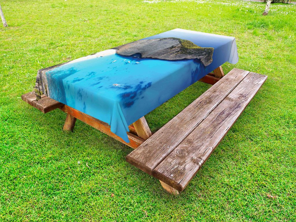 ABAKUHAUS Insel Tischdecke Outdoor, Luftaufnahme Landschaftsbild Art von Sunny Navagio Strand an der Küste von Zakynthos, Mehrfarbig, 145x305cm