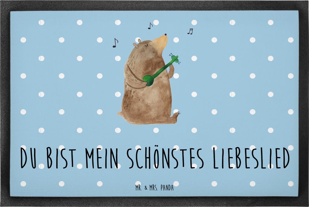 Mr. & Mrs. Panda Fussmatte Bär Lied 60 x 90 cm - Blau Pastell - Geschenk, Schmutzfänger, Herz, Liebe, Partner, Schmutzfangmatte, Song, Gummimatte...