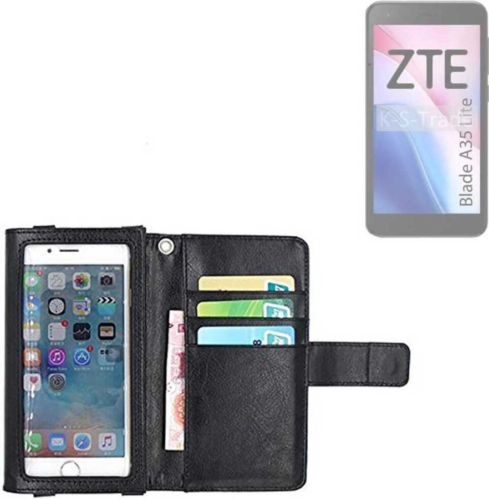 K-S-Trade Handy Hülle Schutz Hülle Kompatibel mit ZTE Blade A35 Lite Case mit Displayschutz / Schutzfolie Flip Cover Wallet case Etui Hülle schwarz