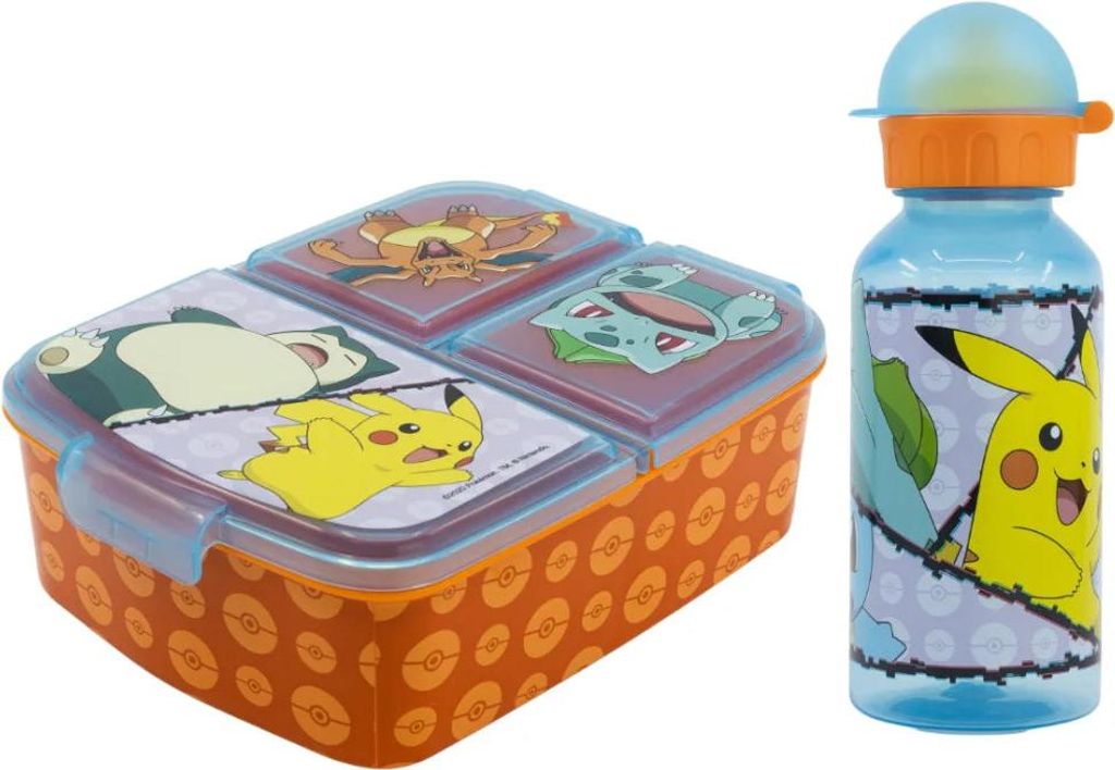 Pokemon Pikachu Kinder 2 tlg. Set 3 Kammern Brotdose Trinkflasche 370 ml