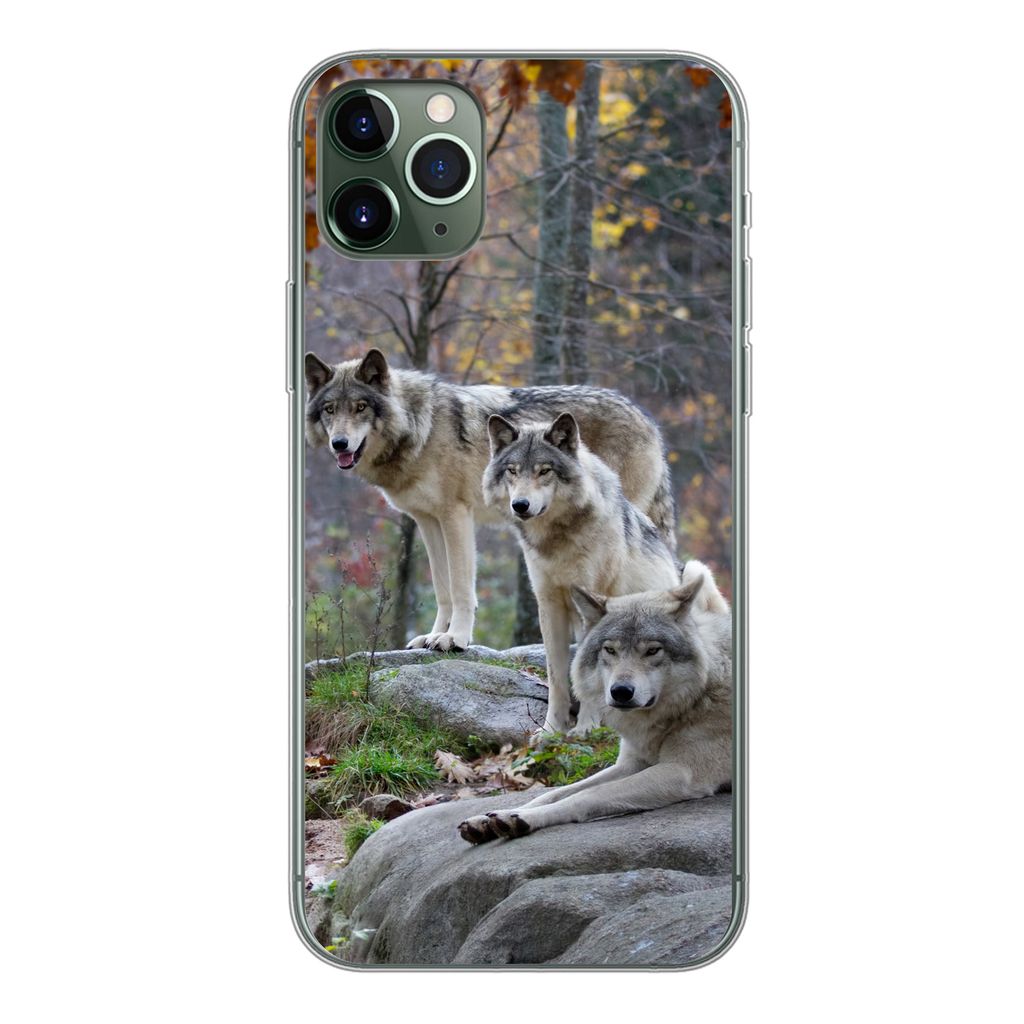 MuchoWow Handyhülle Schutzhülle Hülle für iPhone 11 Pro Max Wölfe - Fels - Wald Silikon Softcase Handy Hülle - Schutz