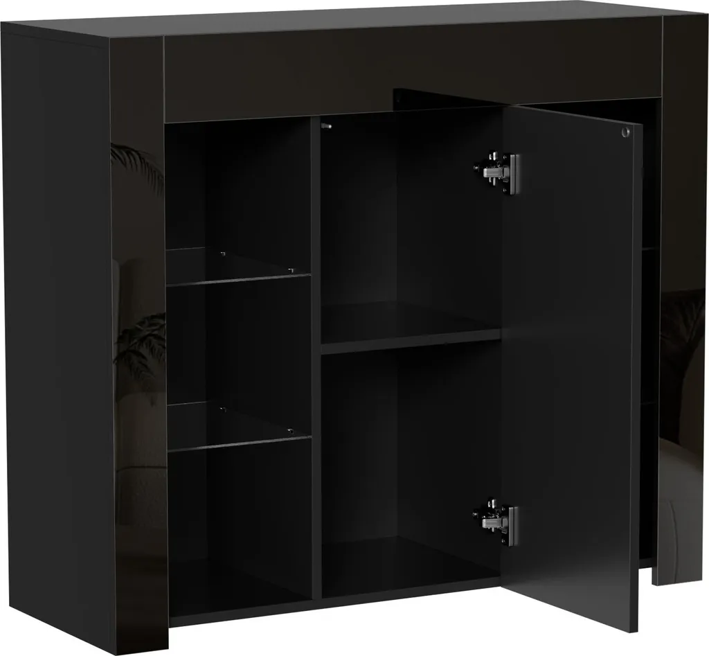 Buffet compact noir brillant Sweiko : optimisez votre petit espace chic - 15