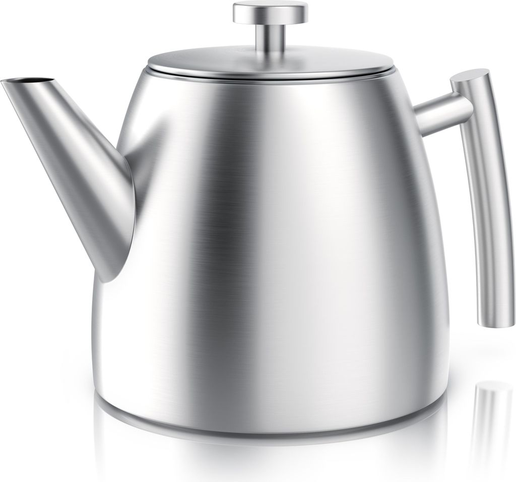 Arendo Teekanne Edelstahl, Siebeinsatz, 1000 ml, mit Griff aus Metall, Isolierkanne, 1 l, Doppelwandige Thermo Isolierung, Kanne mit Teesieb für l...