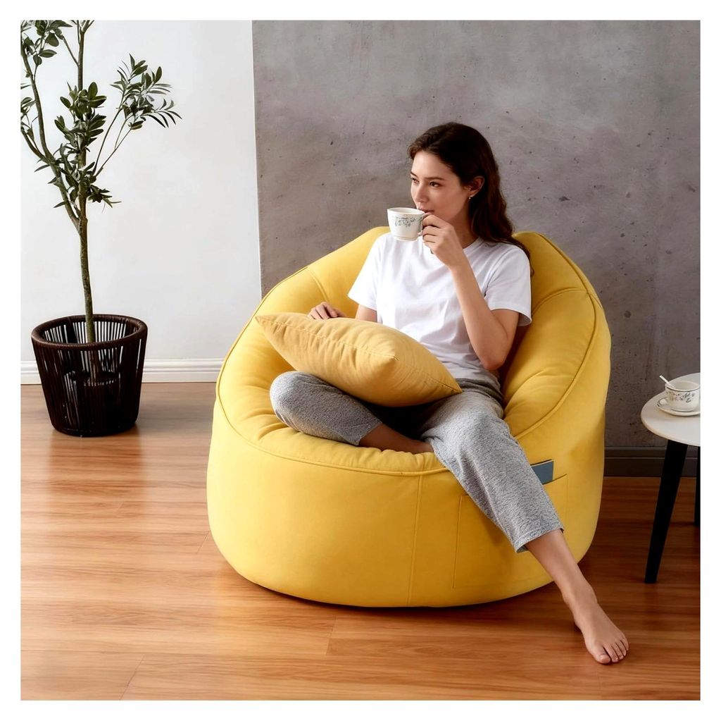 Sitzsackbezug (ohne Füllmaterial), waschbar, Lounge-Sessel, Lazy Sofa für Erwachsene, Wohnzimmer, Schlafzimmer (Gelb)