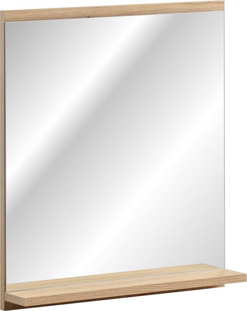 FURNLUX Wandspiegel Nova Grau Spiegel Und Eiche 50cm / Hauptfarbe: Beige / Abmessungen: 50 x 57 x 10 cm