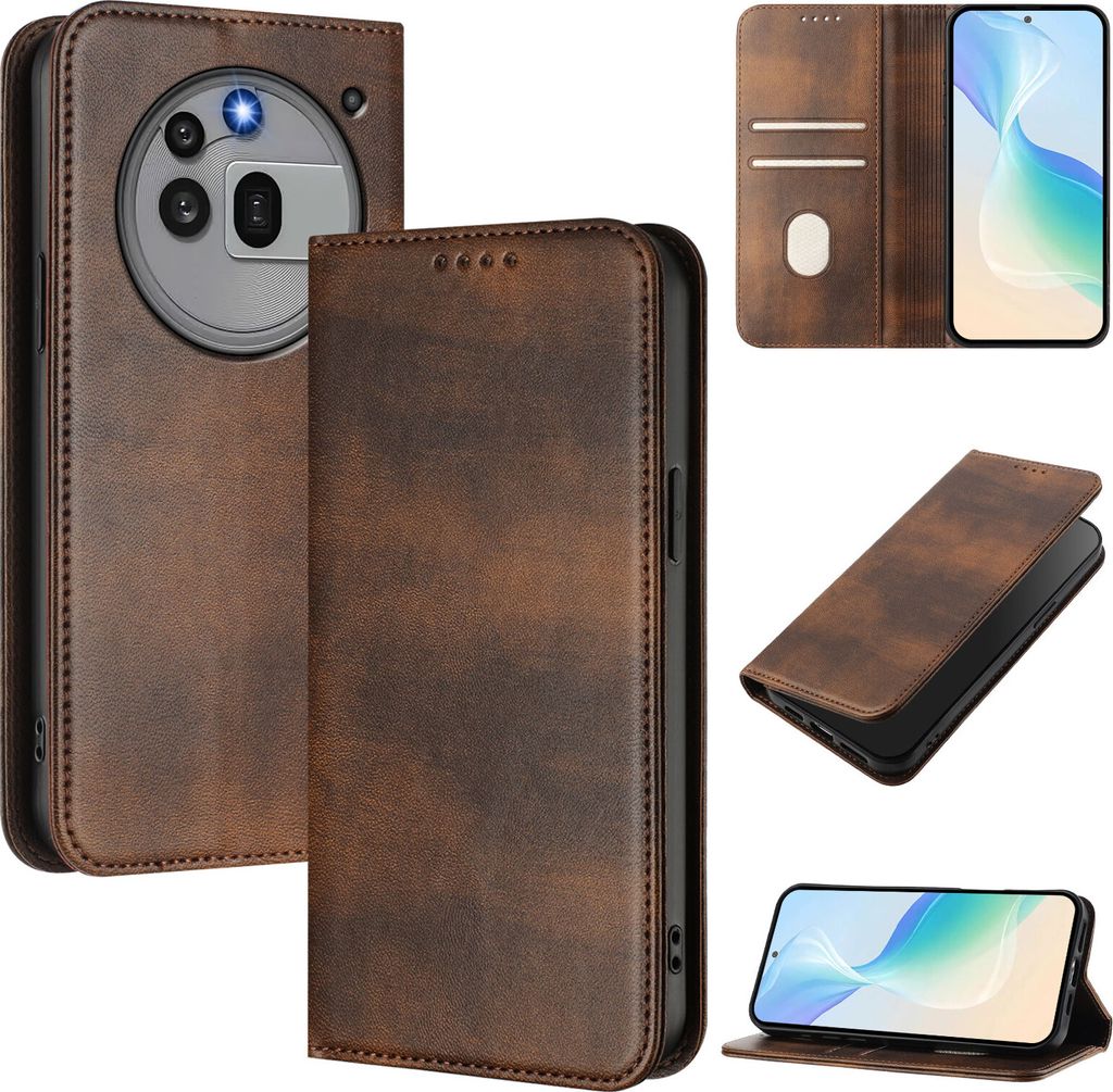 Handyhülle für Nothing Phone (3a) Pro, Vintage Leder RFID Schutz Kartenfach Standfunktion Magnetische Klapphülle Braun