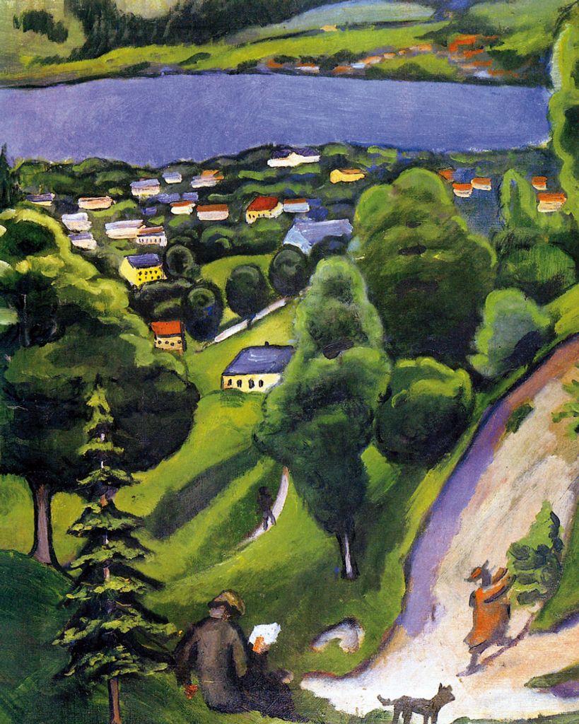 August Macke Kunstdruck Bild - Landschaft Am Tegernsee Mit Lesendem Mann Und Hund, Detail, 1910 (50 x 40 cm)