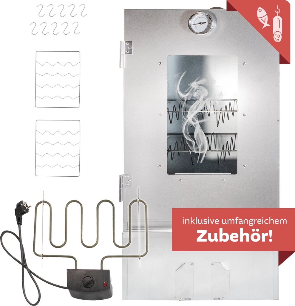 Räucherofen Stahl mit 3 Etagen und Heizspirale, 80cm hoch, Produktbild 