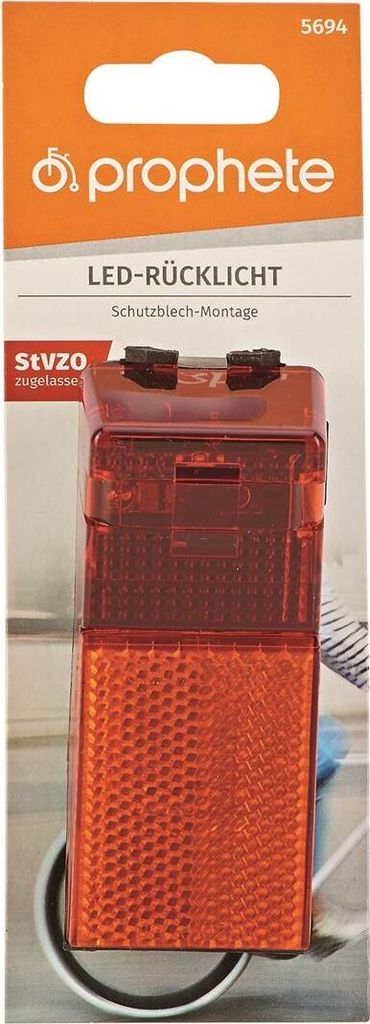 Feu Arrière LED Pour Vélo Prophète – Étanche IPX4, Montage Sans Outil, Piles AAA – Conforme StVZO