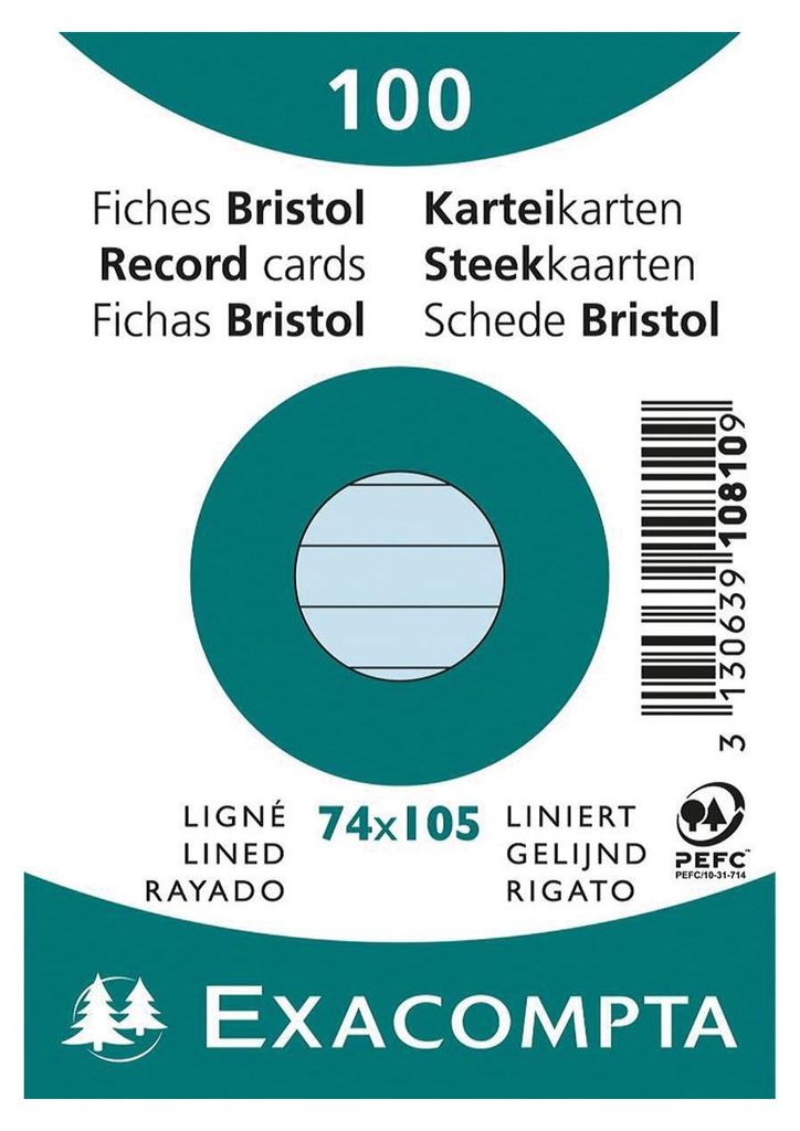 Exacompta Karteikarten A7 liniert 100 Stück cyan 74x105 mm Produktbild 
