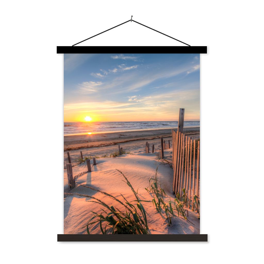 MuchoWow Textilposter Strand - Meer - Düne - Sonnenuntergang - Landschaft 40x53 cm mit schwarzem Rahmen - Abbildung