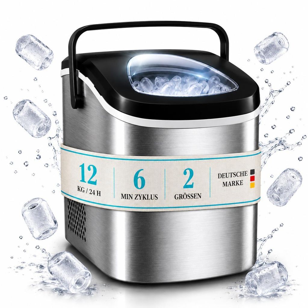 Eiswürfelmaschine Eiswürfelbereiter Edelstahl 1,3 Liter mit Produktbild 