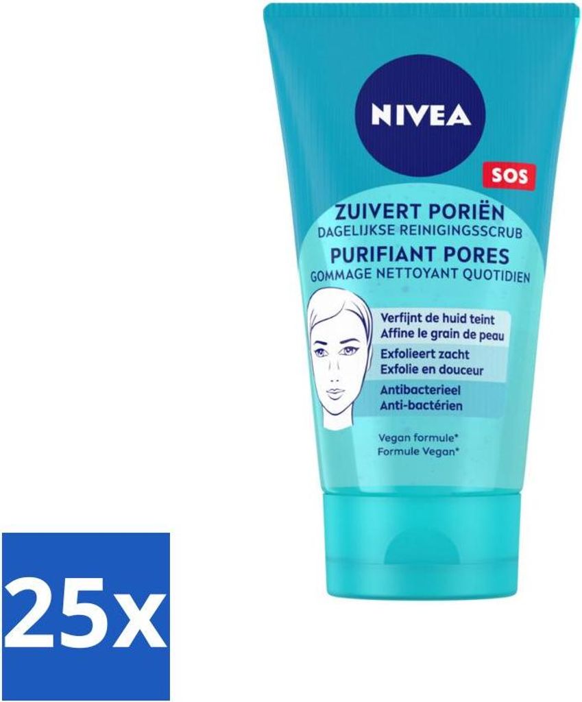 NIVEA – Reinigungspeeling – Essentials Daily Scrub – Für unreine Haut – Mit Milchsäure & Magnolienextrakt – 150 ml - Vorteilspack - 25 ...