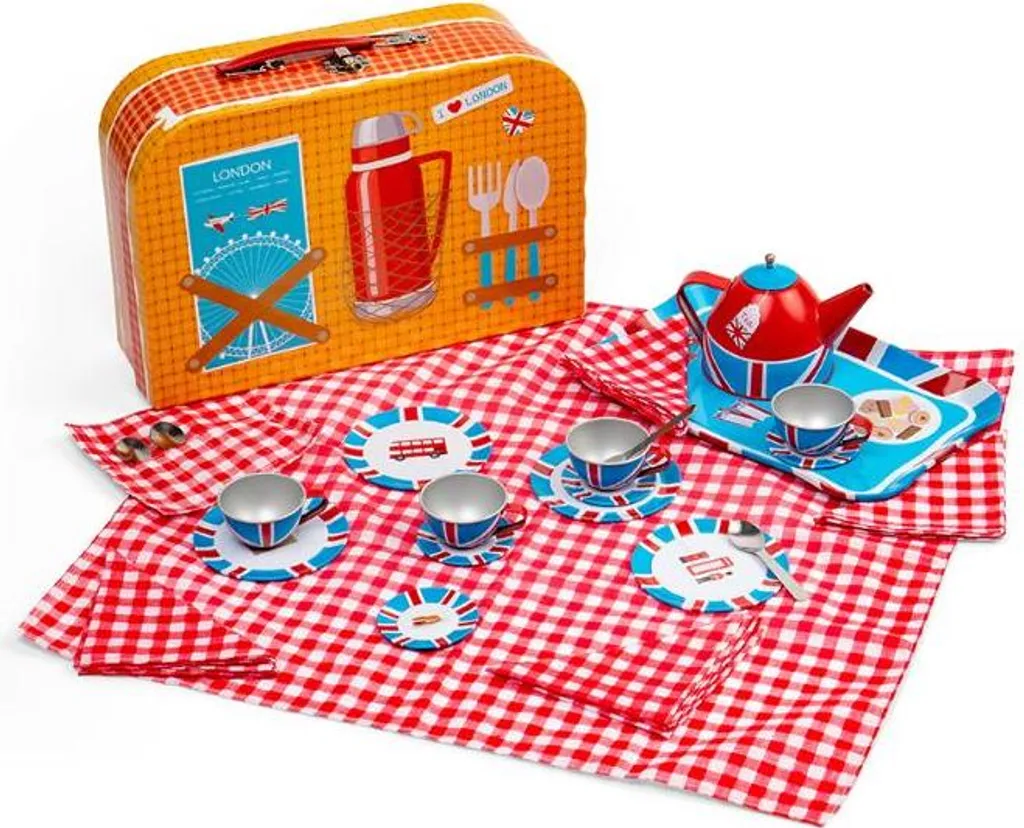 Dinette Enfant en Étain Motif Londres avec Valisette de Transport