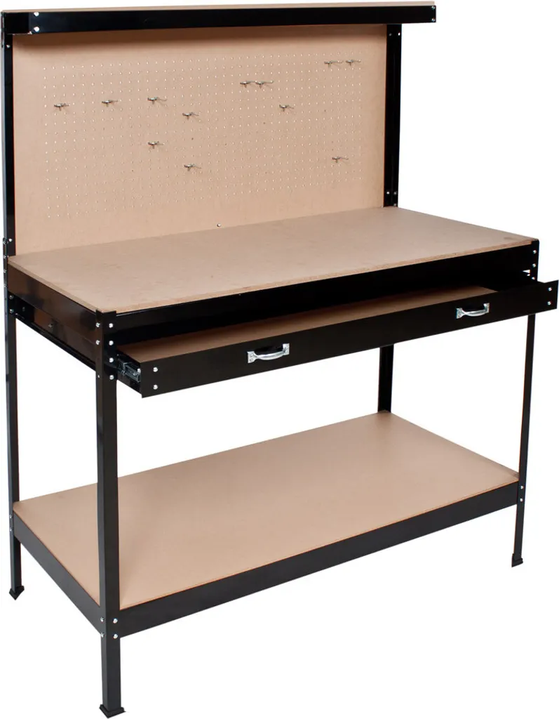 Table de travail d'atelier avec étagère et rangement outils 120cm