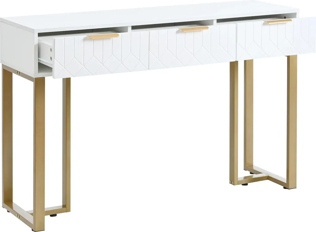 Console Entrée 120x36x80cm Effet Marbre Ivoire et Pieds Géométriques