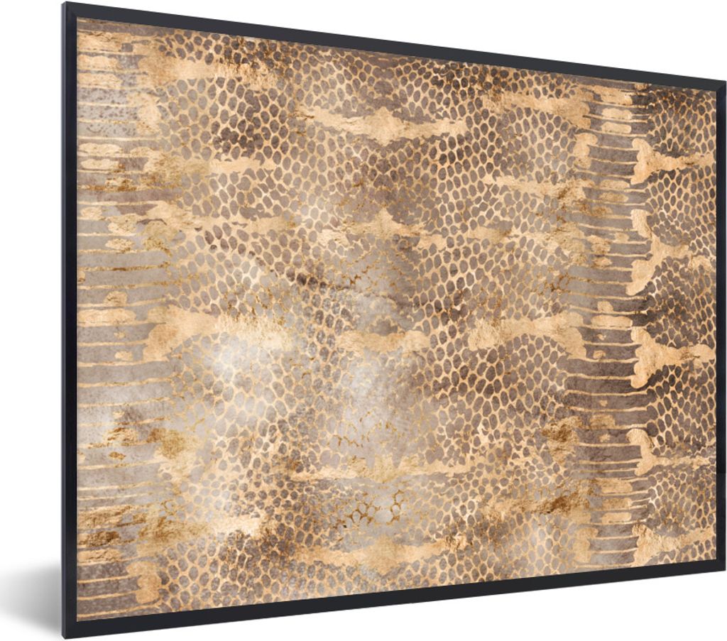 MuchoWow Gerahmtes Poster Tiermuster - Schlange - Gold - Schick 40x30 cm - Poster mit Schwarzem Bilderrahmen Wandposter Rahmen Foto Bilder - Kuns...