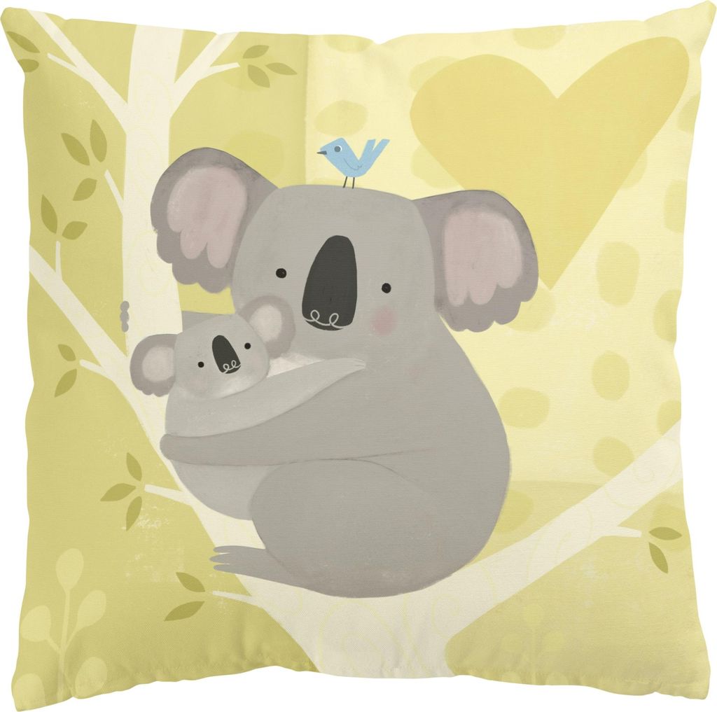 Dekokissen Tiere drinnen / Indoor Zierkissen Canvas waschbar Herz gelb Illustration Sofakissen mit Füllung