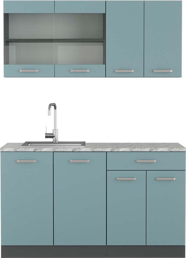 Singleküche Vicco R-Line Blau-Grau 140 cm , AP Marmor, Produktbild 
