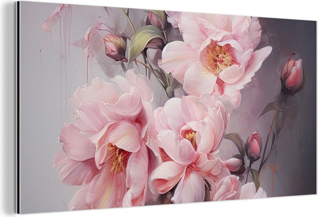 MuchoWow Wanddekoration Metall Metallbild Wandkunst 40x20 cm Rosen - Blumen - Rosa - Kunst - Aquarell MuchoWow Aluminium Gemälde - Bild - Aluminium