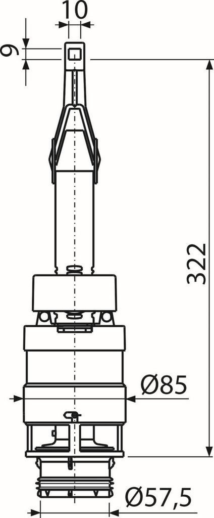 Technical drawing of a plumbing component with dimensions.