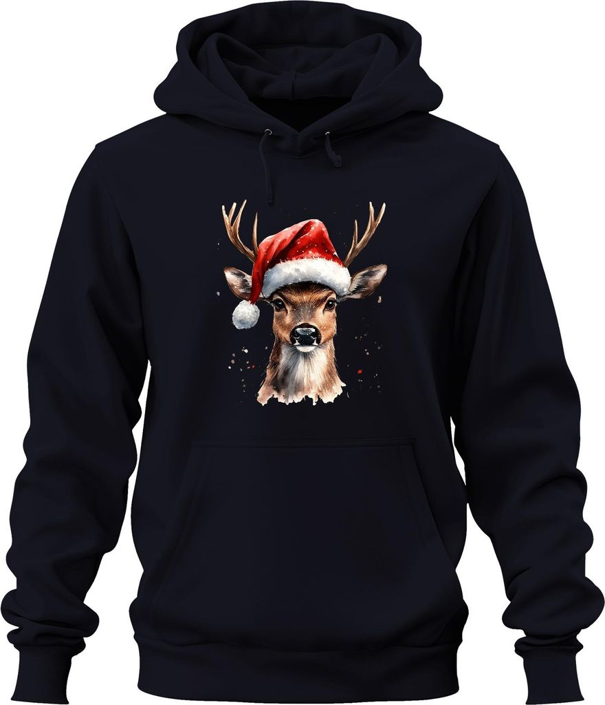 Weihnachtsrentier Aquarell Nikolaushut Geschenk Vintage lustig Uni Hoodie Kapuzenpullover, Navy, 3XL