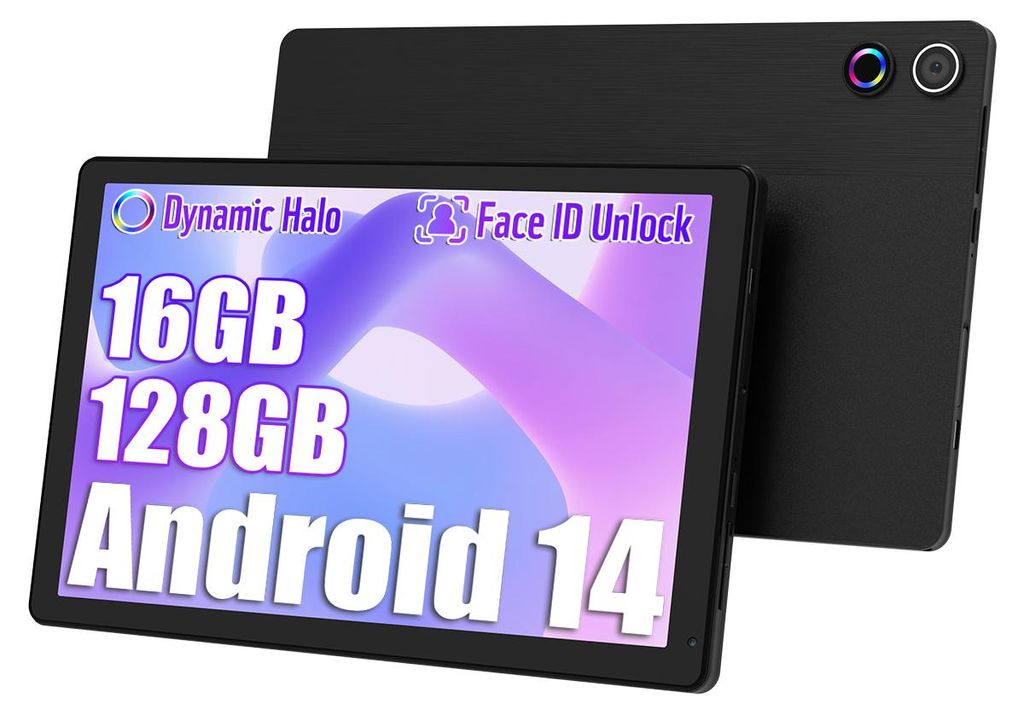 Tablet 10,4'' Android 14, 16 GB RAM, 128 GB ROM (erweiterbar auf 1 TB), Octa-Core-Prozessor, IPS-HD-Touchscreen, WiFi 6, Bluetooth 5, schwarz