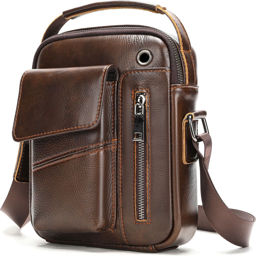 ASKSA Herren Umhaengetasche Leder Schultertasche Vintage Crossbody Bag Messenger Umhaengen Ledertasche Maenner Tasche fuer Business Arbeit Reise,Ka...