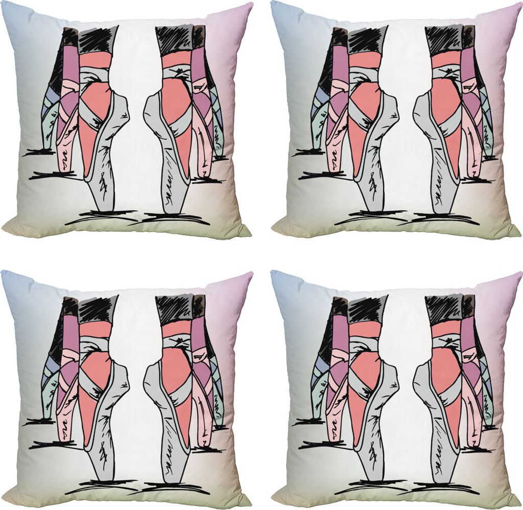 ABAKUHAUS Ballett Kissenbezug Set (4 Stück), Ballerina Feet Skizze-Kunst, Moderner Doppelseitiger Digitaldruck, 50 cm x 50 cm, Mehrfarbig