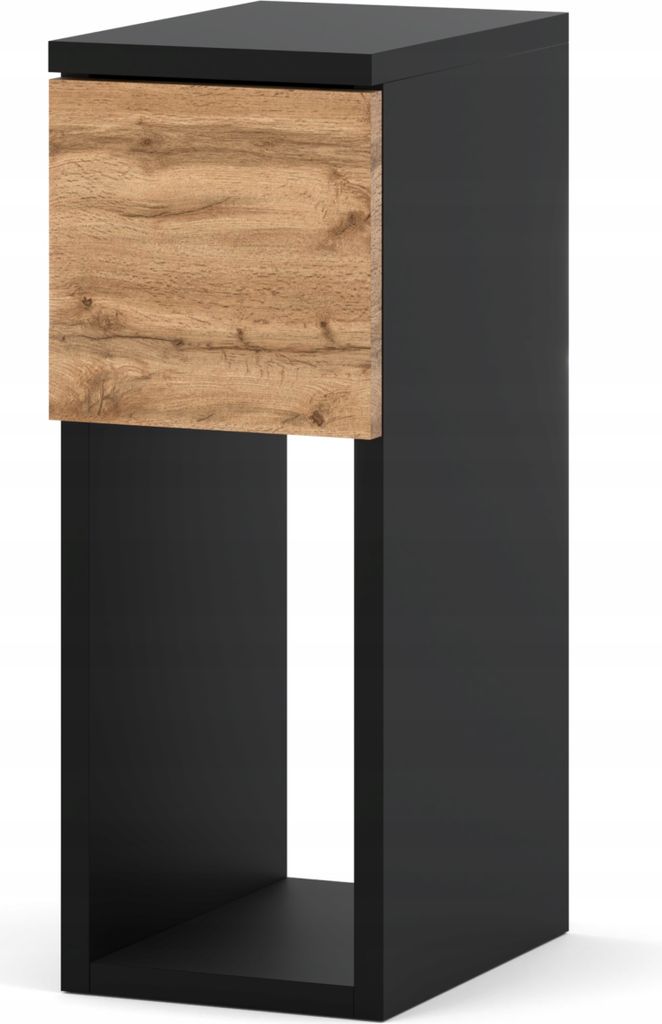 STIV Möbel | Schmaler Nachttisch Schwarz Matt/Eiche Wotan 30x20x55 cm | Holzschublade | Kompakt | Modern & kontrastreich