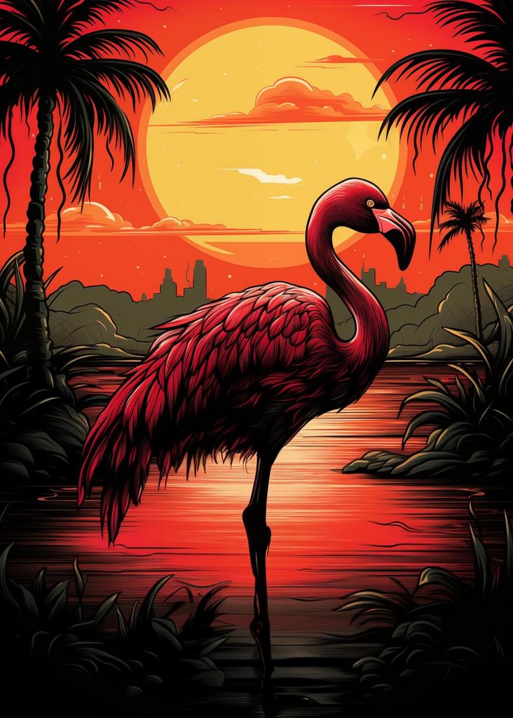 Plakat 25x35cm Flaming über Wasser