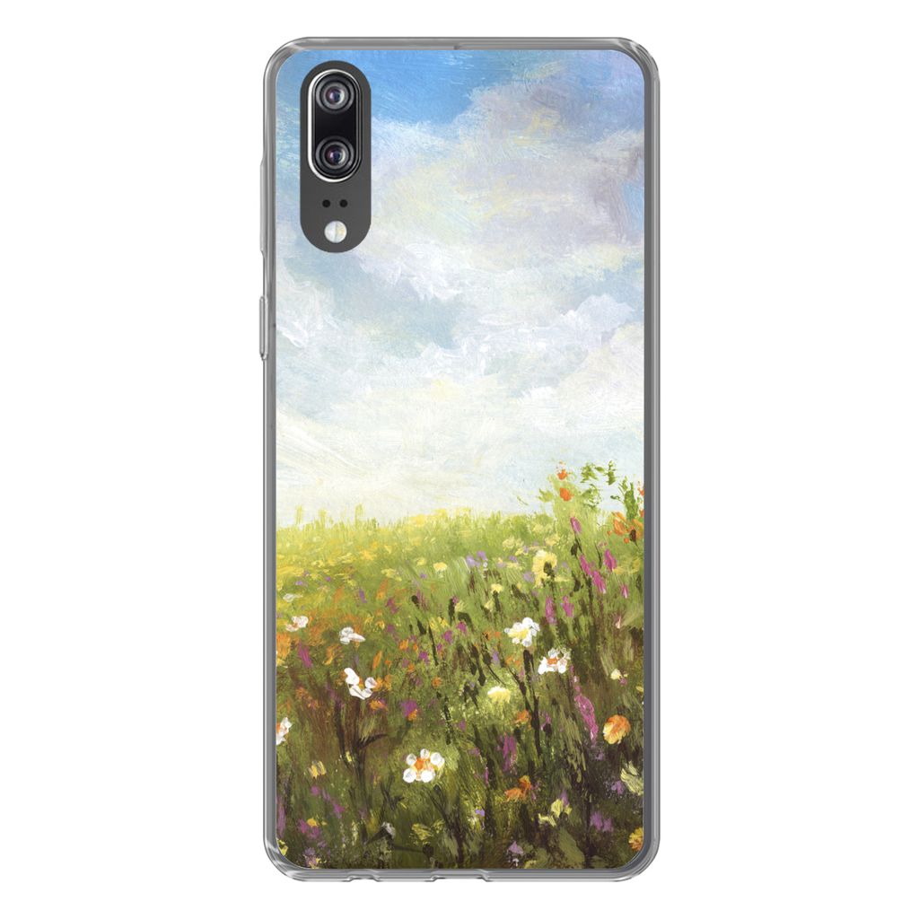 MuchoWow Handyhülle Schutzhülle Hülle für Huawei P20 Sommer - Blumen - Ölfarbe Silikon Softcase Handy Hülle - Hardcover