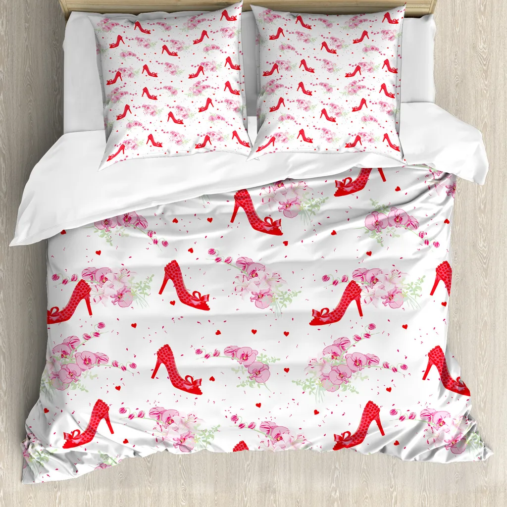 Copripiumino ABAKUHAUS Lavabile 200x200 Fiori Rosso e Bianco
