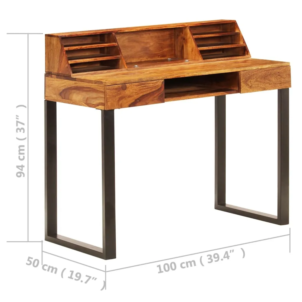 Bureau informatique de style industriel en acacia massif et pieds acier - 10