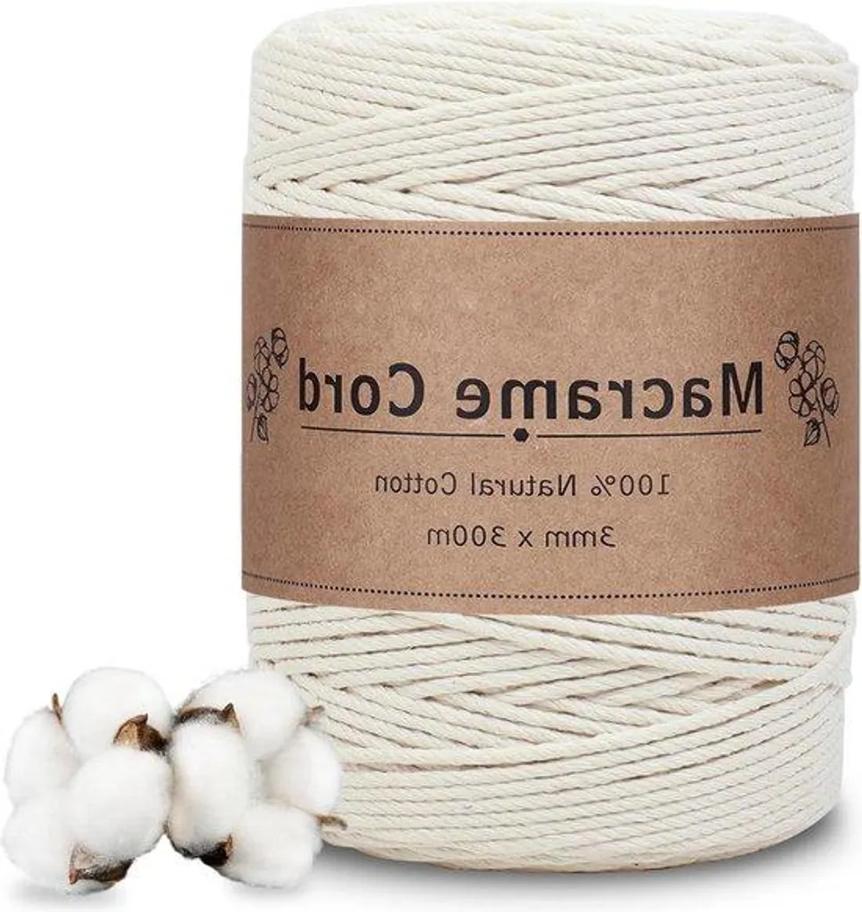 Fil de coton beige 3 mm x 300 m pour macramé et décoration bohème DIY