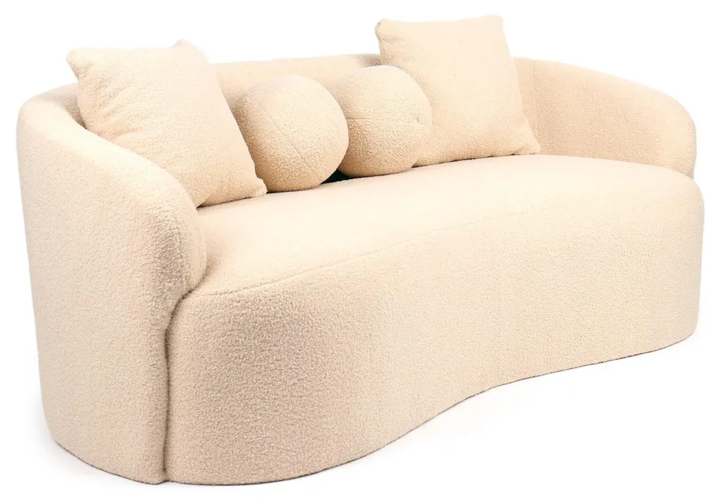 Canapé droit 3 places en bouclette beige style organique modèle Alex