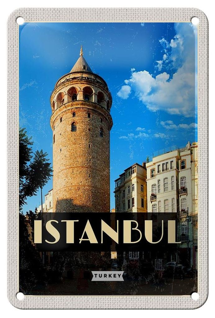 Blechschild Reise 12x18cm Retro Istanbul Turkey Galataturm Dekoration