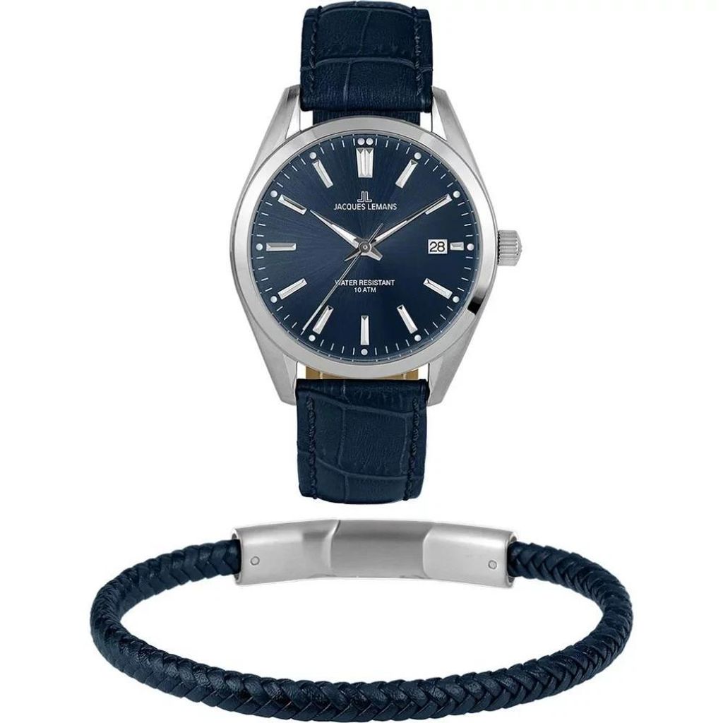 Jacques Lemans Herren Armbanduhr 1-2143C-SET Geschenkset Herrenuhr mit Armband