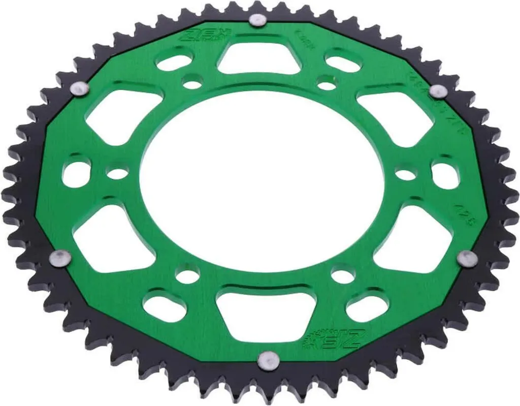 Couronne ZF 56 dents pas 428 vert noir bi-métal pour Kawasaki KX 85
