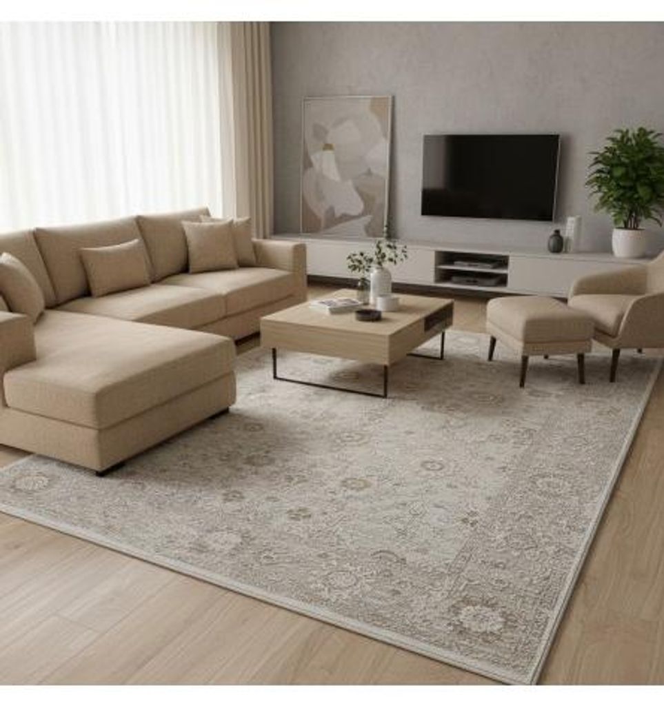 Vintage-Teppich im orientalischen Stil für das Wohnzimmer, klassisch-elegantes Muster, weich und strapazierfähig, 7 mm 200 x 290 cm Beige
