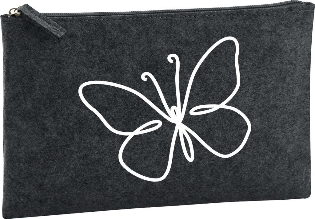 Huuraa Kulturbeutel Schmetterling Silhouette 1 Liter Charcoal Filz Kosmetiktasche Geschenkidee