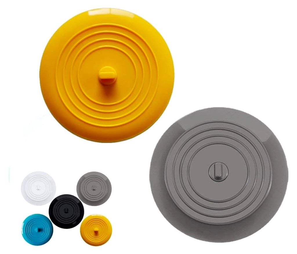 2er-Set Silikon-Wannenstöpsel mit 15 cm Durchmesser, Abflussstöpsel für Waschbecken und Badewanne (Gelb und Grau)