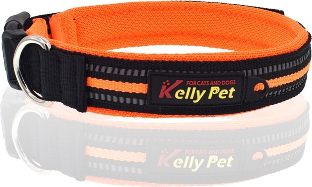 Hundehalsband reflektierend Nylon Mesh atmungsaktives Band Klickverschluss Größe S (Breite 2cm, Länge 35-40cm) Orange