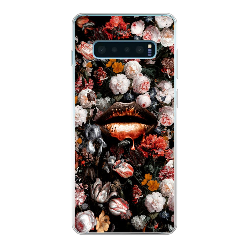 MuchoWow Handyhülle Schutzhülle Hülle für Samsung Galaxy S10 Plus Lippen - Blumen - Farbe - Orange - Kunst - Abstrakt - Alte Meister Silikon ...
