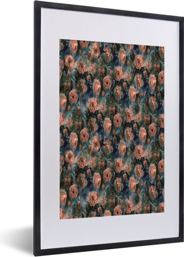 MuchoWow MuchoWow Gerahmtes Poster Rosen - Aquarell - Rosa 40x60 cm - Poster mit zchwarzem Bilderrahmen - Poster in Rahmen
