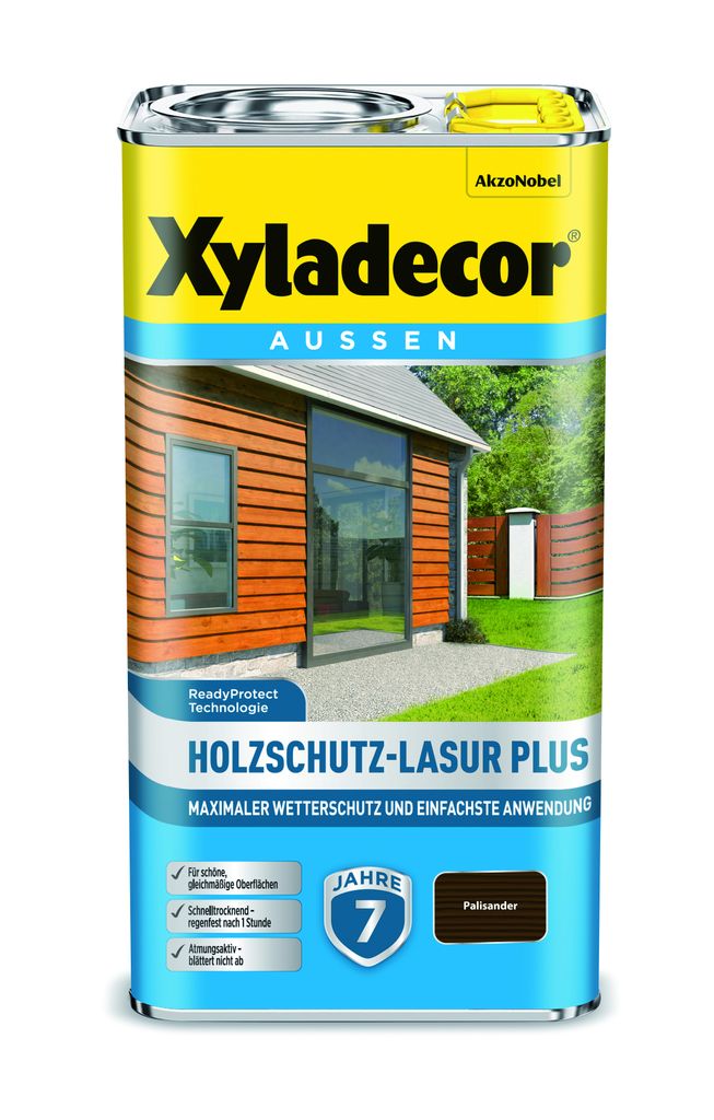 Xyladecor Holzschutz-Lasur Plus, Palisander, 4 l - Maximaler Wetterschutz und einfachste Anwendung